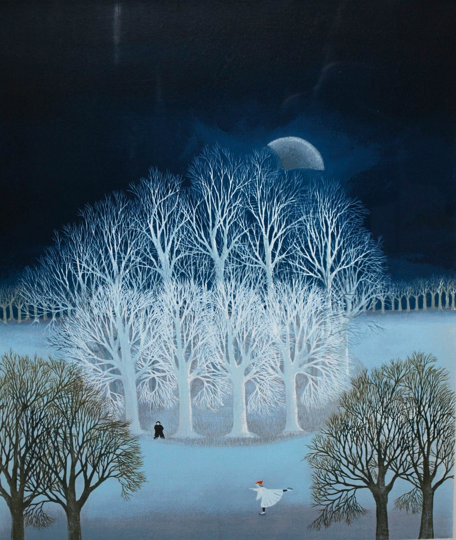 Ilona Schmit - Schaatsers in maanlicht - mooi ingelijst 86x71 cm - kopen? Bied vanaf 150!