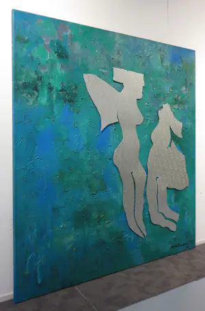 Angelos Tassopoulos - Olieverf op doek, Abstracte compositie met ijzeren figuren - Zeer groot kopen? Bied vanaf 400!