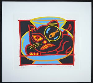 Marijke van Os - Zeefdruk, Crazy cat kopen? Bied vanaf 40!