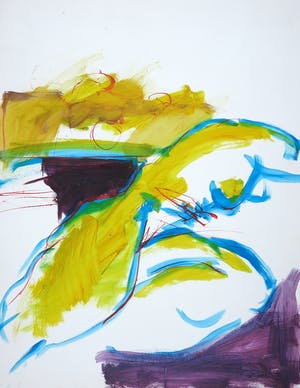 Franscz Witte - Acryl op papier, Geel-blauw-paars compositie kopen? Bied vanaf 1!