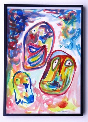 Finn Pedersen - Aquarel - Cobra-figuren - Gesigneerd - Ingelijst !!! kopen? Bied vanaf 165!