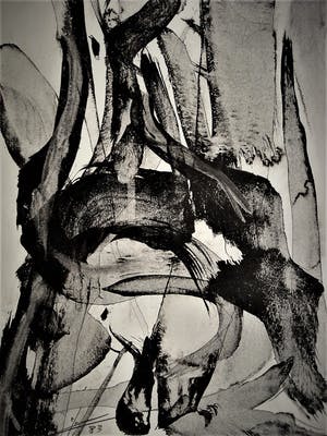 Niet of onleesbaar gesigneerd - Intrigerend abstract-figuratief OostIndInkt Aquarel - gesigneerd 1983 kopen? Bied vanaf 1!