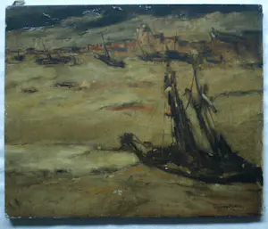Gerard van Lerven - Olieverf op doek , Schepen op het strand…48½ x 58½ cm. kopen? Bied vanaf 60!