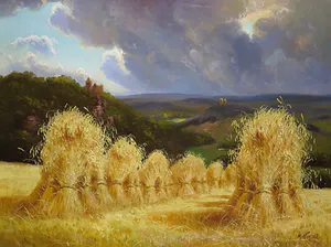 Max Nordt - Olieverf op doek, Korenschoven - Ingelijst kopen? Bied vanaf 1!