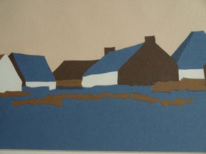 Curiosa - Knipselkunst , Dorpsgezicht Noord-Holland – ingelijst - 1989 kopen? Bied vanaf 1!