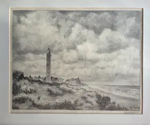 Ad Blok van der Velden - Strand. Vuurtoren Texel. Prachtige lucht.. kopen? Bied vanaf 149!