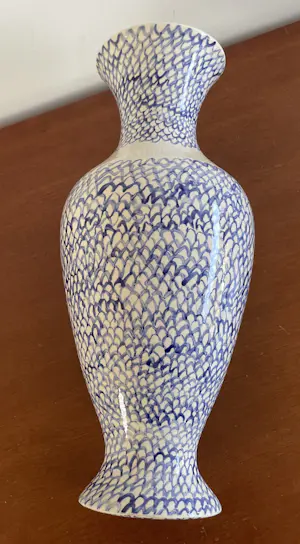 Erna Anema - Handbeschilderde blauw witte aardewerken vaas - Stadsspelen 2006 kopen? Bied vanaf 95!