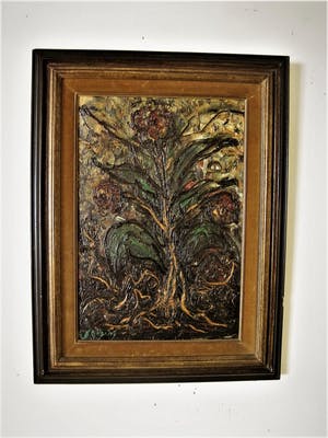 Niet of onleesbaar gesigneerd - Interessant Jaren 50/60 Expressionist olieverf "bloeiende Roos" gesigneerd - kopen? Bied vanaf 1!