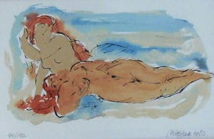 Nic Jonk - ingelijste zeefdruk: vrouwelijk naakt - 15 jaar beeldentuin Nic Jonk kopen? Bied vanaf 75!