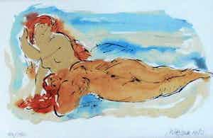 Nic Jonk - ingelijste zeefdruk: vrouwelijk naakt - 15 jaar beeldentuin Nic Jonk verkocht voor € 75!