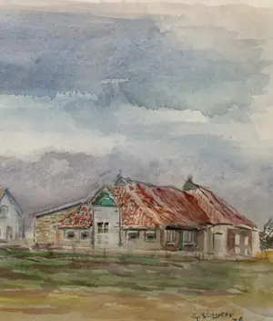 Ger Sluijter - Terschelling - dorpsgezicht - aquarel - gesigneerd kopen? Bied vanaf 40!