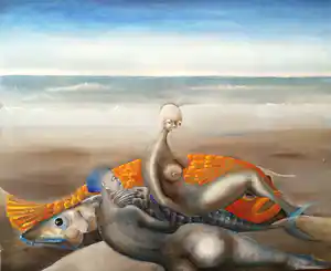 Niet of onleesbaar gesigneerd - Zeemeerminnen en vissen op het strand verkocht voor € 1!