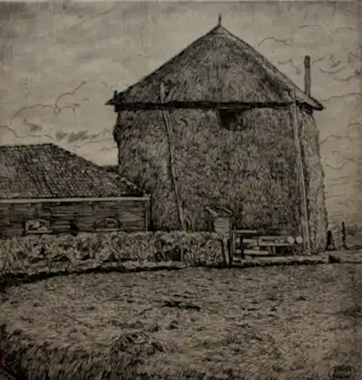 Pieter Dupont - Ets: "Hooiberg met boerderij" - 1895 kopen? Bied vanaf 60!