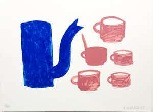 Klaas Gubbels - zeefdruk ‘Blauwe kan met kopjes’ - 2005 - oplage XX verkocht voor € 275!