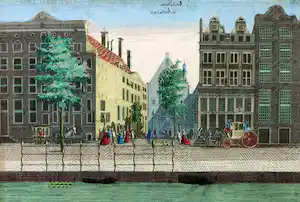 Hermanus Petrus Schouten - Handgekleurde gravure, Gezicht van de Oude Waalen-Kerk verkocht voor € 35!