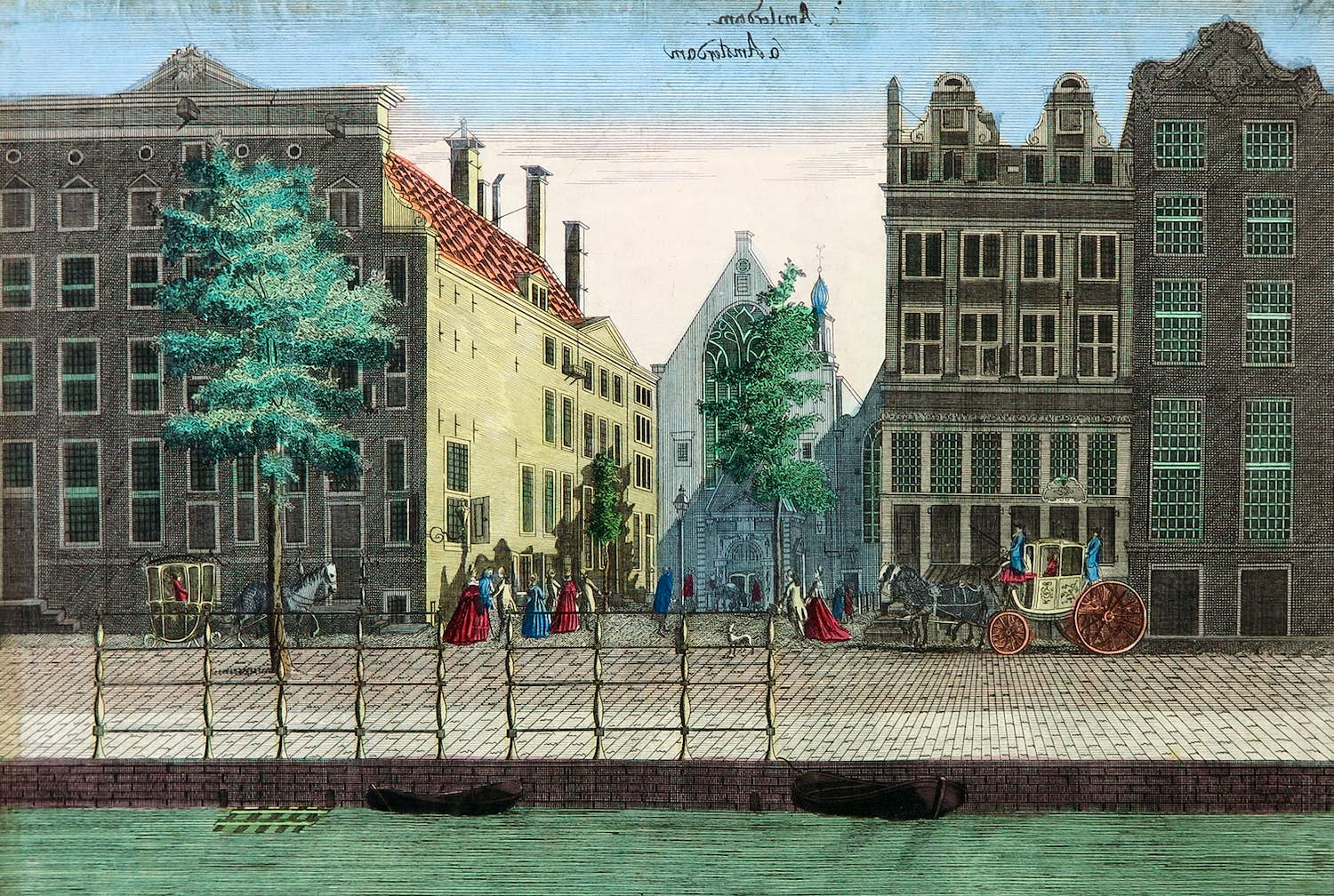 Hermanus Petrus Schouten - Handgekleurde gravure, Gezicht van de Oude Waalen-Kerk kopen? Bied vanaf 35!