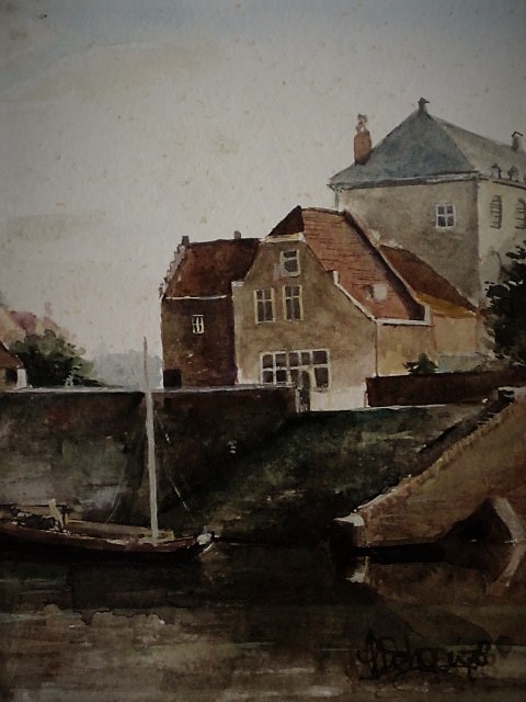 Niet of onleesbaar gesigneerd - 19e Eeuwse Aquarel "vestiging Stad aan het water" gesigneerd  kopen? Bied vanaf 1!