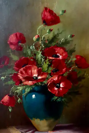 Tilly Moes - Papavers in groene vaas op paars velours kopen? Bied vanaf 175!