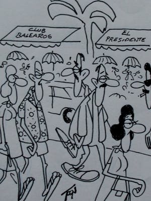 Toon van Driel - 2 Pentekeningen: Toon op vakantie - "Hoe bevalt Spanje?/er moesten alleen...!" kopen? Bied vanaf 100!