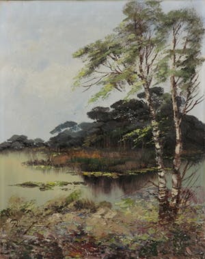 Niet of onleesbaar gesigneerd - Olieverf op doek, Landschap met bomen en water kopen? Bied vanaf 10!