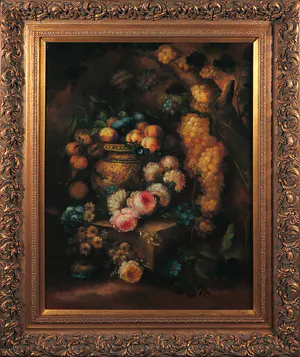 Niet of onleesbaar gesigneerd - Olieverf op doek, Stilleven met fruit en bloemen - Ingelijst (Groot) kopen? Bied vanaf 1!