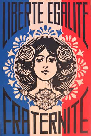 Shepard Fairey - LIBERTÉ, ÉGALITÉ, FRATERNITÉ, - gesigneerd verkocht voor € 100!