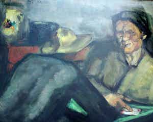 Piet van Wijngaerdt - Ingelijste olieverf op doek: de kaartlegster - 1956 verkocht voor € 475!