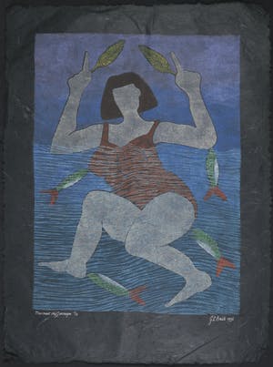 Geertje Briels - Houtdruk op geschept papier, Maximaal drijfvermogen kopen? Bied vanaf 1!