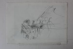 Piet Klaasse - 2 tekeningen op 1 vel: tekenende man + pianospeler kopen? Bied vanaf 55!