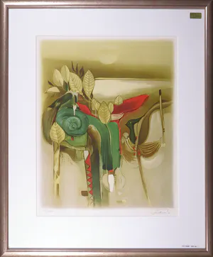 Dieter Framke - Litho, Vogel met planten - Ingelijst kopen? Bied vanaf 35!
