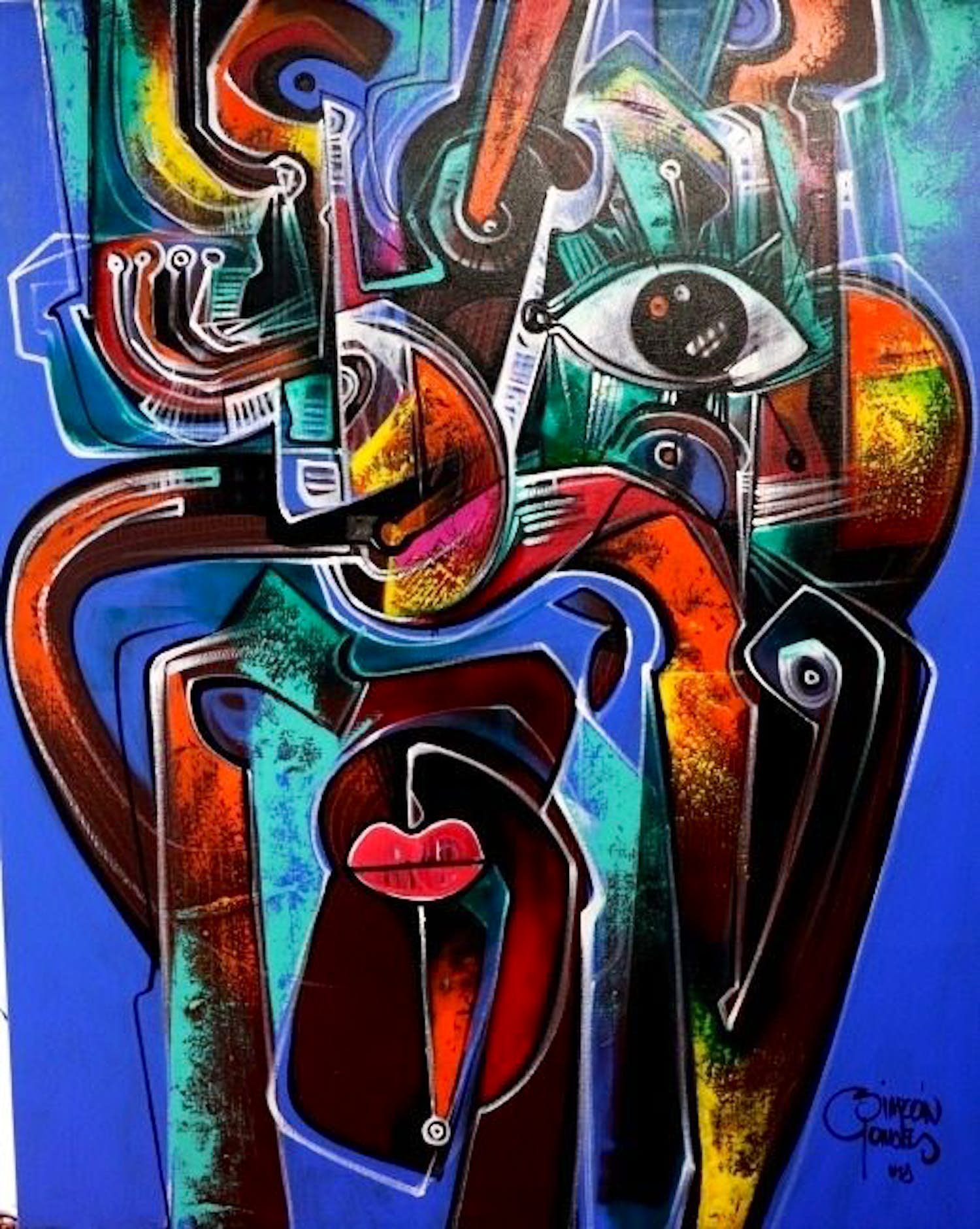Simeon Gonzales - ... Perfil de Mujer .... Acrylschilderij van Simeon Gonzales verkocht voor € 595!