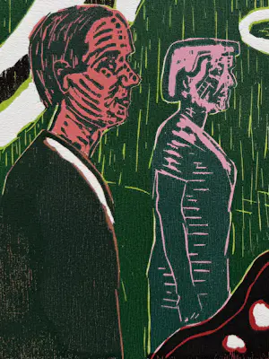 Roger Raveel - handgesigneere kleurenhoutsnede | 'Voor de poort' | 1988 kopen? Bied vanaf 1600!