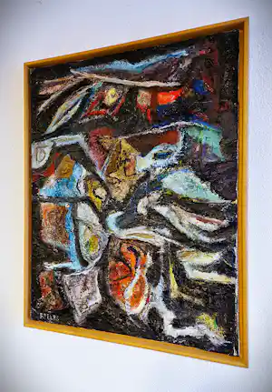Lou Reelfs - leerling piet Mondriaan - olieverf - abstract - gesigneerd - verso stadsgezicht verkauft für € 117!