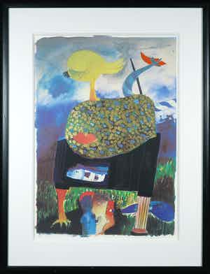 Michel van Overbeeke - Litho met bladgoud, The kiss - Ingelijst verkocht voor € 1!