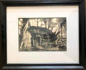 Antoon Kruysen - Boerderij - Krijttekening, Ingelijst verkocht voor € 60!