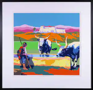 Marco Kooiman - Zeefdruk, Drinking Oxen - Ingelijst vendu pour 70€ !