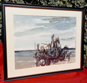 Frans Hollaardt - Zeeroversboot, gemengde techniek (netjes ingelijst) kopen? Bied vanaf 75!