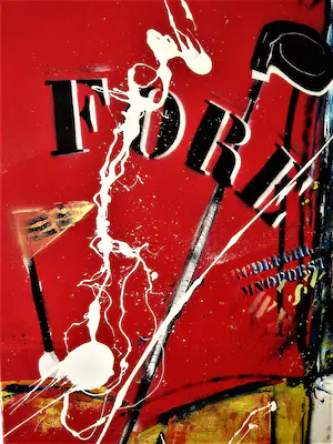 Oscar Faase - GROTE gemengde techniek op doek "FORE - moving target" gesigneerd kopen? Bied vanaf 78!