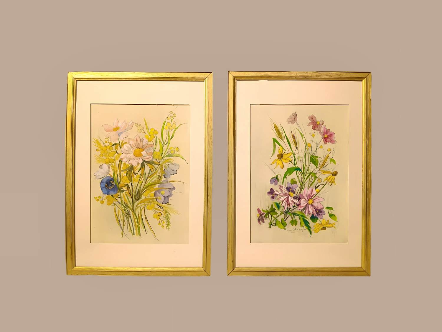 Virginie Cokelberghe - Twee aquarellen. Boeketten bloemen. kopen? Bied vanaf 99!