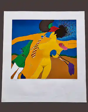 Jules Bekker - Grote kleuren zeefdruk "carnavalsgasten" - beperkte oplage (50) verkocht voor € 38!