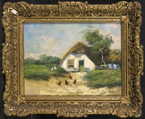 Niet of onleesbaar gesigneerd - Olieverf op paneel, Landschap met boerderij kopen? Bied vanaf 1!