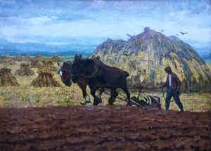 Herman Gouwe - C4184 - ploegende paarden en de boer verkocht voor € 450!