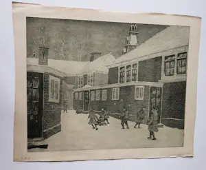 Casper Marinus Kouw - leuke - omstreeks 1920 - droge naald Ets "sneeuwballen gooien" potloodgesigneerd kopen? Bied vanaf 25!
