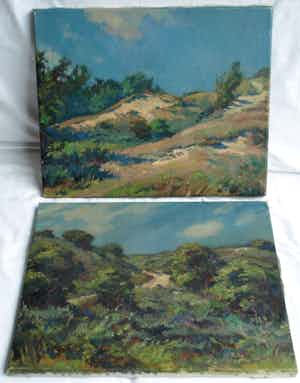 Klaas Pijlman - 2x Olieverf op doek , 2x Duinlandschap – 1947 verkocht voor € 1!