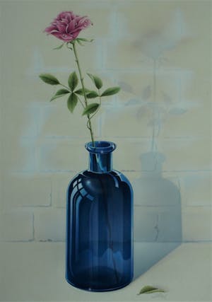 Niet of onleesbaar gesigneerd - Airbrush / tekening , “Roos in Fles” – gesigneerd & ingelijst - 1994 kopen? Bied vanaf 1!
