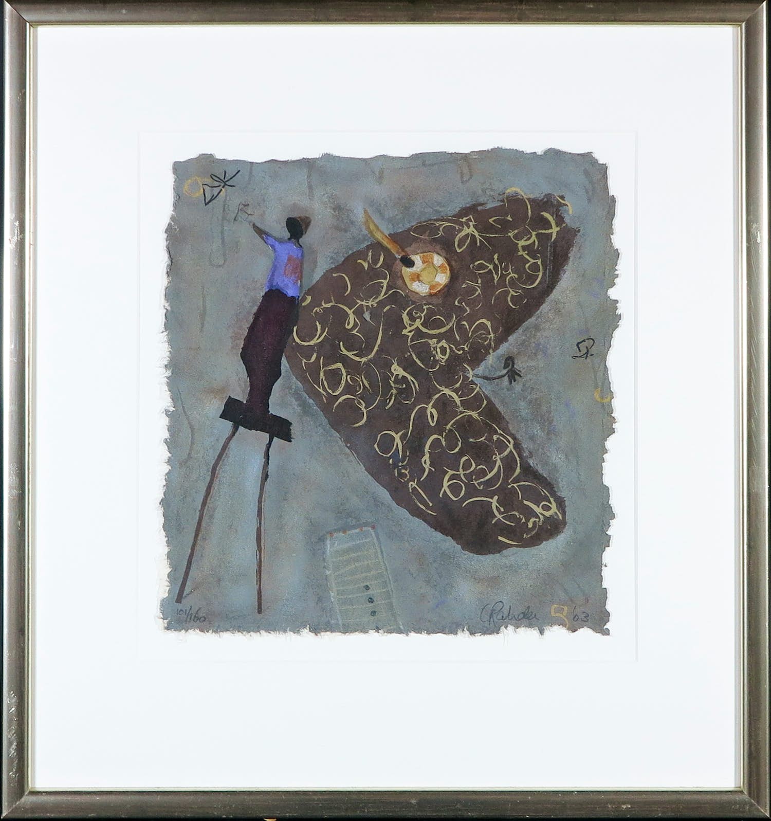 Liesbeth Rahder - Zeefdruk op geschept papier, Zonder titel - Ingelijst verkocht voor € 40!