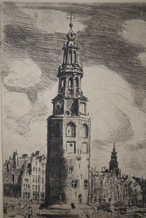 Waalko Jans Dingemans (sr.) - Amsterdam, Oude Schans met Montelbaanstoren - ets kopen? Bied vanaf 35!