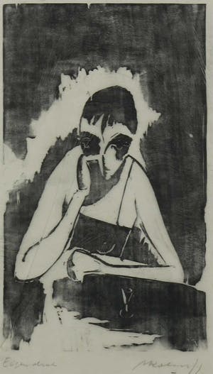 Mark Kolthoff - Houtsnede, Zittende figuur - Ingelijst kopen? Bied vanaf 35!