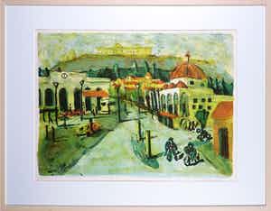 Jeroen Hermkens - Litho, Monastiraki Athene - Ingelijst verkocht voor € 50!