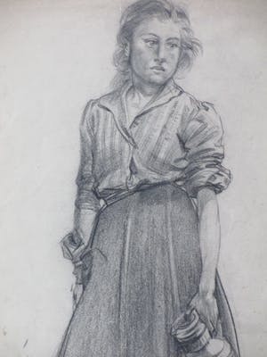 Niet of onleesbaar gesigneerd - Vrouw met drankkruik - Tekening kopen? Bied vanaf 1!